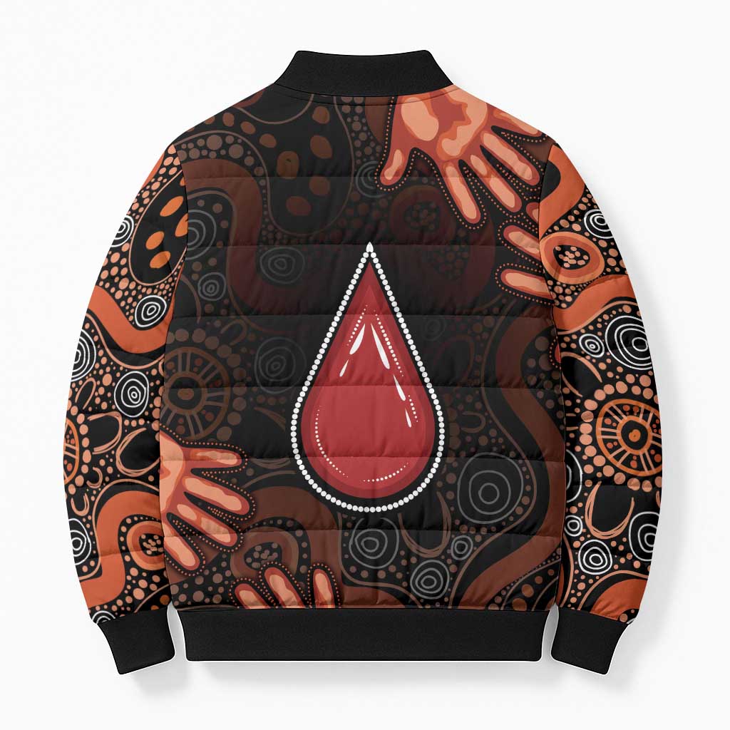 Australia Indigenous Leukemia Awareness Bomber Puffer Jacket Aboriginal Dot Arts - Aussie Hoodie
