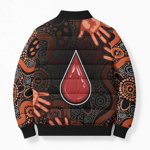 Australia Indigenous Leukemia Awareness Bomber Puffer Jacket Aboriginal Dot Arts - Aussie Hoodie