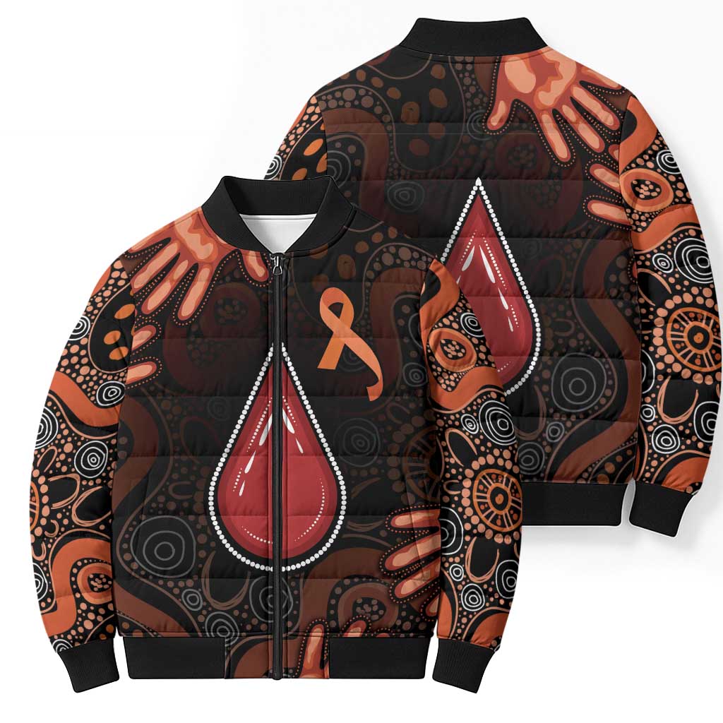 Australia Indigenous Leukemia Awareness Bomber Puffer Jacket Aboriginal Dot Arts - Aussie Hoodie