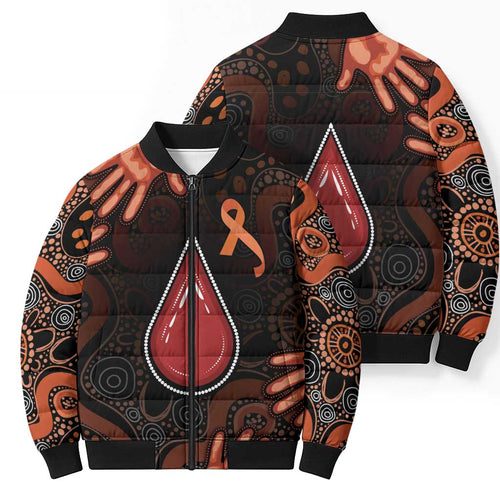 Australia Indigenous Leukemia Awareness Bomber Puffer Jacket Aboriginal Dot Arts - Aussie Hoodie