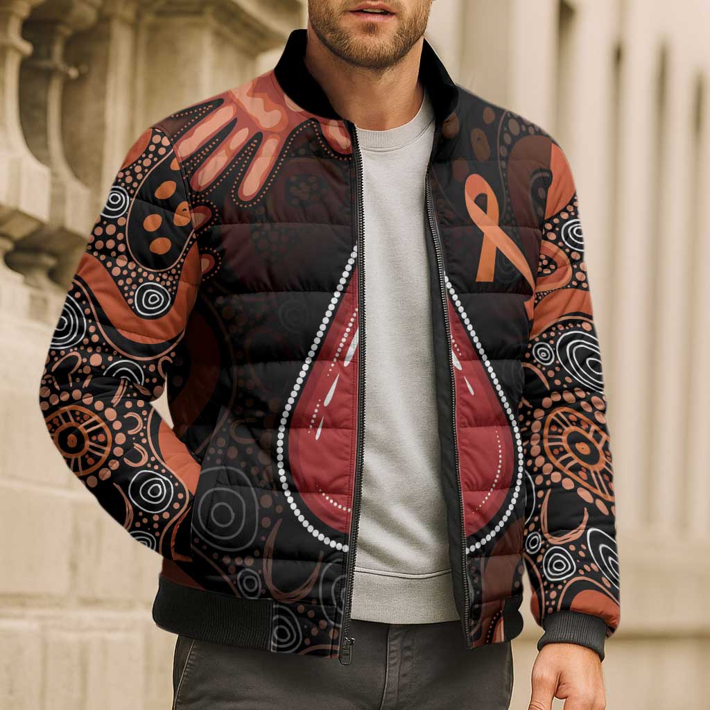 Australia Indigenous Leukemia Awareness Bomber Puffer Jacket Aboriginal Dot Arts - Aussie Hoodie