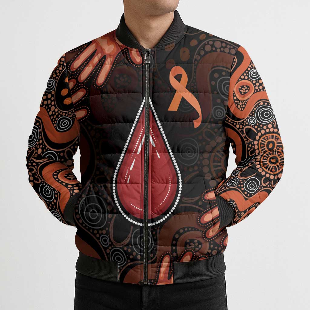 Australia Indigenous Leukemia Awareness Bomber Puffer Jacket Aboriginal Dot Arts - Aussie Hoodie