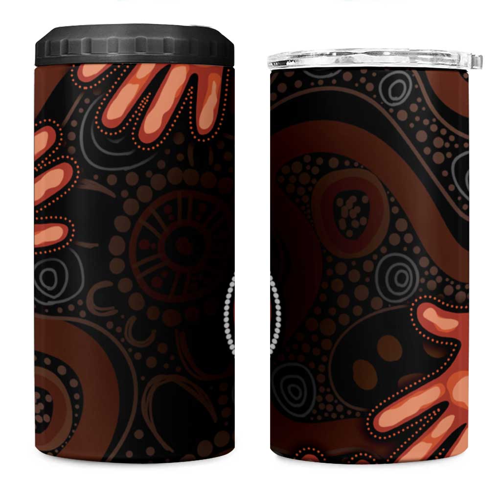 Australia Indigenous Leukemia Awareness 4 in 1 Can Cooler Tumbler Aboriginal Dot Arts - Aussie Hoodie