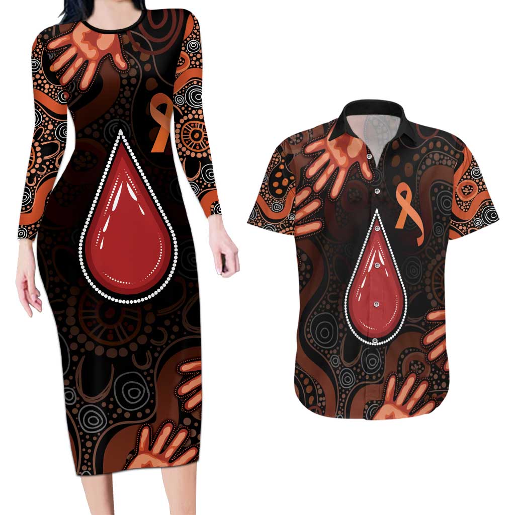 Australia Indigenous Leukemia Awareness Couples Matching Long Sleeve Bodycon Dress and Hawaiian Shirt Aboriginal Dot Arts - Aussie Hoodie