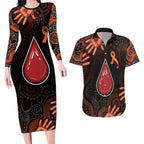 Australia Indigenous Leukemia Awareness Couples Matching Long Sleeve Bodycon Dress and Hawaiian Shirt Aboriginal Dot Arts - Aussie Hoodie