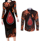 Australia Indigenous Leukemia Awareness Couples Matching Long Sleeve Bodycon Dress and Long Sleeve Button Shirt Aboriginal Dot Arts - Aussie Hoodie