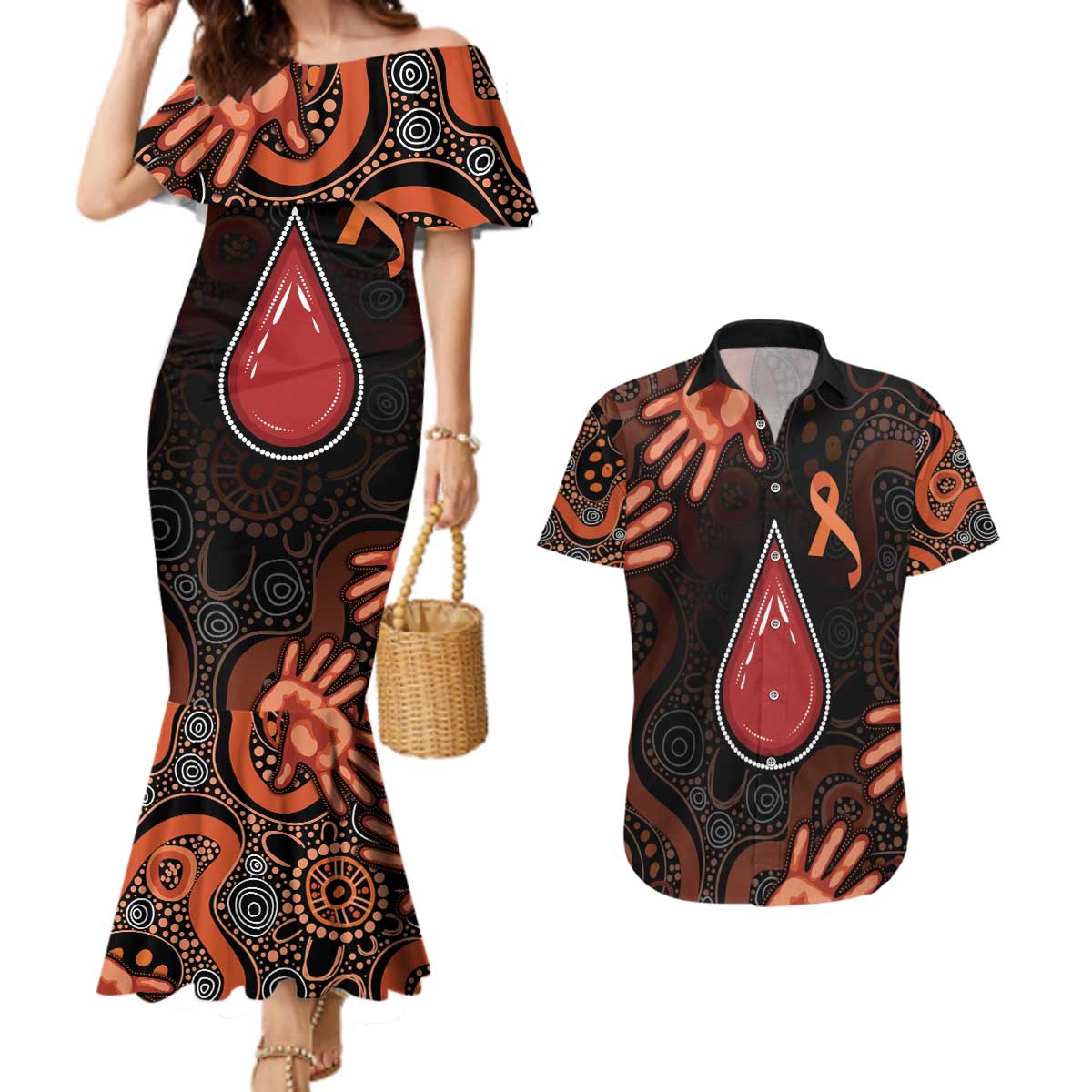 Australia Indigenous Leukemia Awareness Couples Matching Mermaid Dress and Hawaiian Shirt Aboriginal Dot Arts - Aussie Hoodie