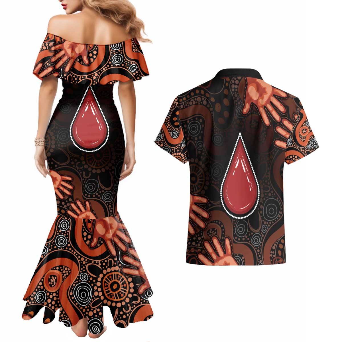 Australia Indigenous Leukemia Awareness Couples Matching Mermaid Dress and Hawaiian Shirt Aboriginal Dot Arts - Aussie Hoodie