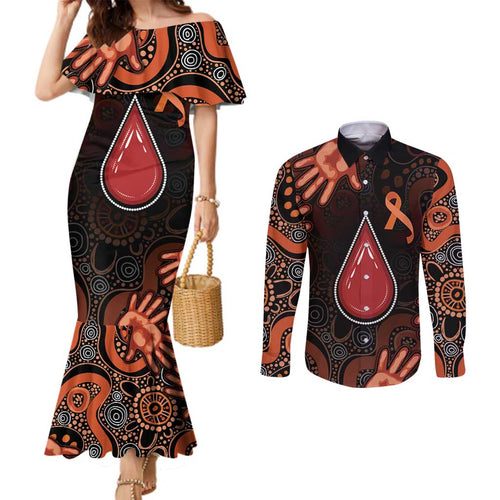 Australia Indigenous Leukemia Awareness Couples Matching Mermaid Dress and Long Sleeve Button Shirt Aboriginal Dot Arts - Aussie Hoodie