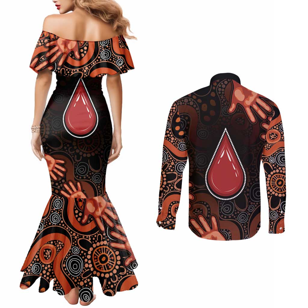 Australia Indigenous Leukemia Awareness Couples Matching Mermaid Dress and Long Sleeve Button Shirt Aboriginal Dot Arts - Aussie Hoodie