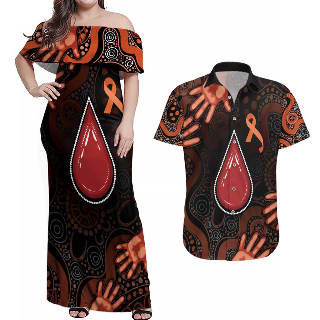 Australia Indigenous Leukemia Awareness Couples Matching Off Shoulder Maxi Dress and Hawaiian Shirt Aboriginal Dot Arts - Aussie Hoodie