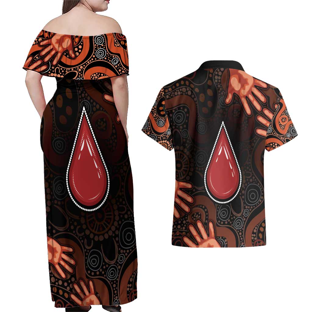 Australia Indigenous Leukemia Awareness Couples Matching Off Shoulder Maxi Dress and Hawaiian Shirt Aboriginal Dot Arts - Aussie Hoodie