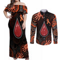 Australia Indigenous Leukemia Awareness Couples Matching Off Shoulder Maxi Dress and Long Sleeve Button Shirt Aboriginal Dot Arts - Aussie Hoodie