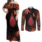Australia Indigenous Leukemia Awareness Couples Matching Off Shoulder Maxi Dress and Long Sleeve Button Shirt Aboriginal Dot Arts - Aussie Hoodie