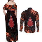 Australia Indigenous Leukemia Awareness Couples Matching Off Shoulder Maxi Dress and Long Sleeve Button Shirt Aboriginal Dot Arts - Aussie Hoodie