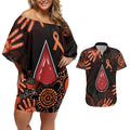Australia Indigenous Leukemia Awareness Couples Matching Off Shoulder Short Dress and Hawaiian Shirt Aboriginal Dot Arts - Aussie Hoodie