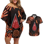 Australia Indigenous Leukemia Awareness Couples Matching Off Shoulder Short Dress and Hawaiian Shirt Aboriginal Dot Arts - Aussie Hoodie