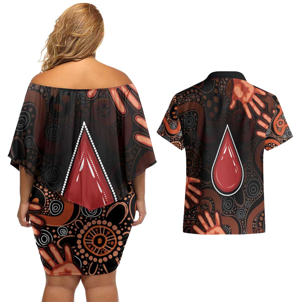 Australia Indigenous Leukemia Awareness Couples Matching Off Shoulder Short Dress and Hawaiian Shirt Aboriginal Dot Arts - Aussie Hoodie