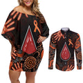 Australia Indigenous Leukemia Awareness Couples Matching Off Shoulder Short Dress and Long Sleeve Button Shirt Aboriginal Dot Arts - Aussie Hoodie
