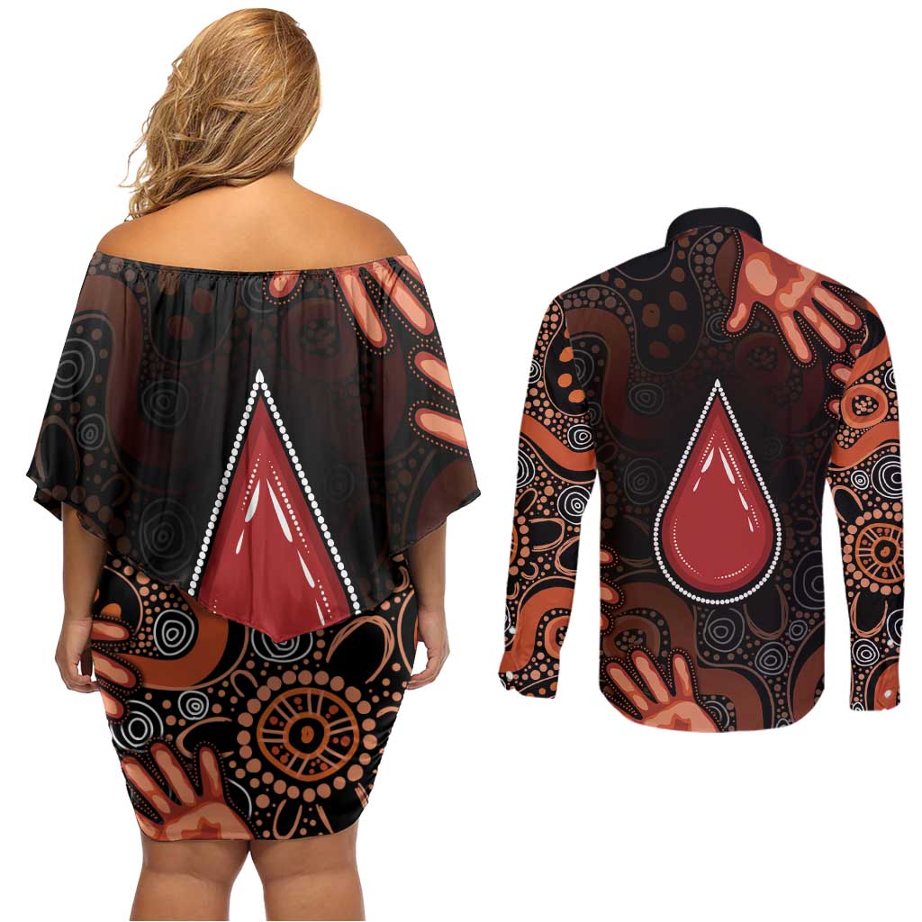 Australia Indigenous Leukemia Awareness Couples Matching Off Shoulder Short Dress and Long Sleeve Button Shirt Aboriginal Dot Arts - Aussie Hoodie
