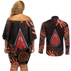 Australia Indigenous Leukemia Awareness Couples Matching Off Shoulder Short Dress and Long Sleeve Button Shirt Aboriginal Dot Arts - Aussie Hoodie