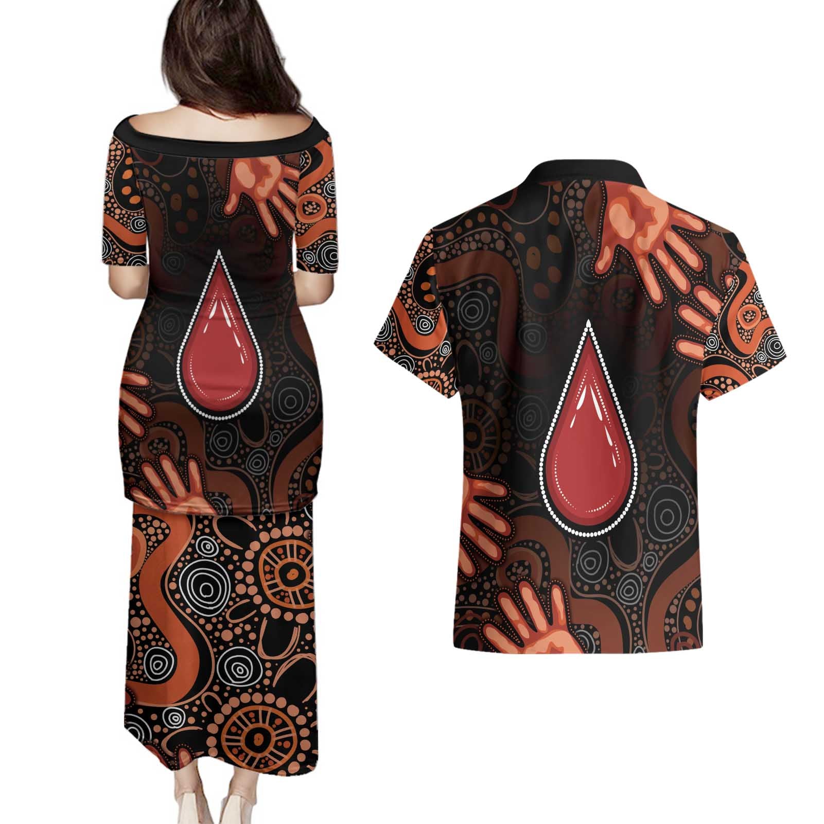 Australia Indigenous Leukemia Awareness Couples Matching Puletasi and Hawaiian Shirt Aboriginal Dot Arts - Aussie Hoodie