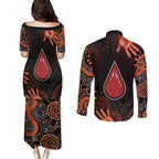 Australia Indigenous Leukemia Awareness Couples Matching Puletasi and Long Sleeve Button Shirt Aboriginal Dot Arts - Aussie Hoodie