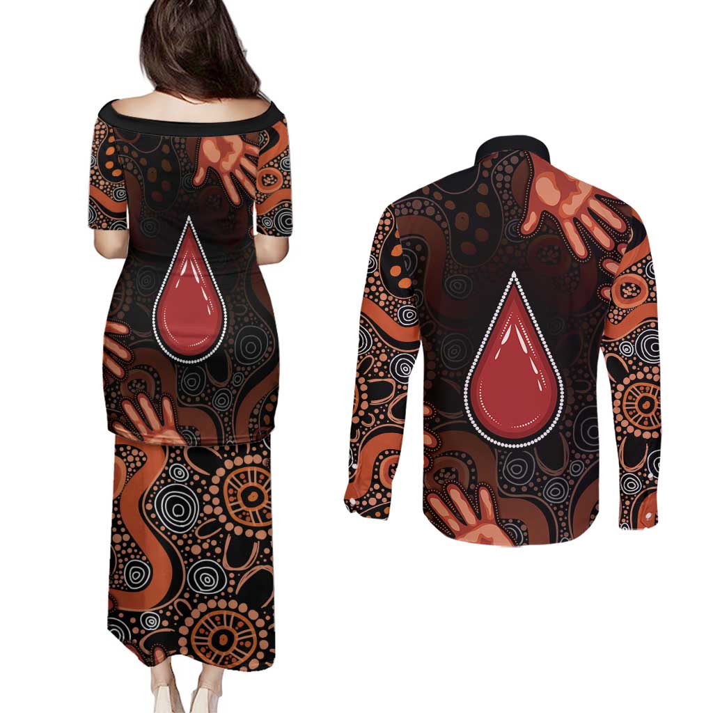 Australia Indigenous Leukemia Awareness Couples Matching Puletasi and Long Sleeve Button Shirt Aboriginal Dot Arts - Aussie Hoodie