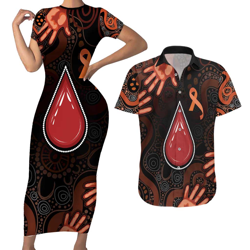 Australia Indigenous Leukemia Awareness Couples Matching Short Sleeve Bodycon Dress and Hawaiian Shirt Aboriginal Dot Arts - Aussie Hoodie