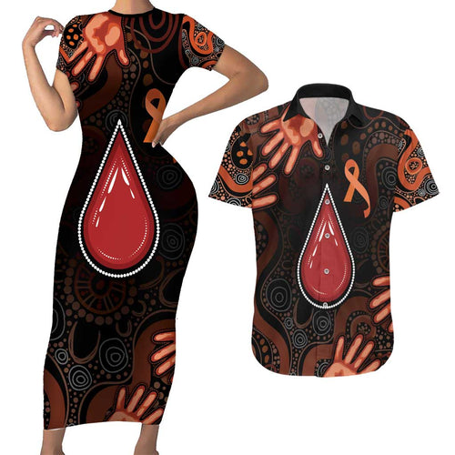 Australia Indigenous Leukemia Awareness Couples Matching Short Sleeve Bodycon Dress and Hawaiian Shirt Aboriginal Dot Arts - Aussie Hoodie