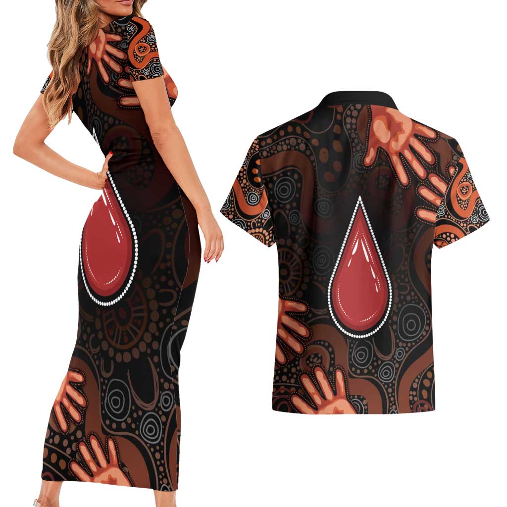 Australia Indigenous Leukemia Awareness Couples Matching Short Sleeve Bodycon Dress and Hawaiian Shirt Aboriginal Dot Arts - Aussie Hoodie