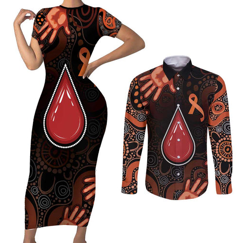 Australia Indigenous Leukemia Awareness Couples Matching Short Sleeve Bodycon Dress and Long Sleeve Button Shirt Aboriginal Dot Arts - Aussie Hoodie