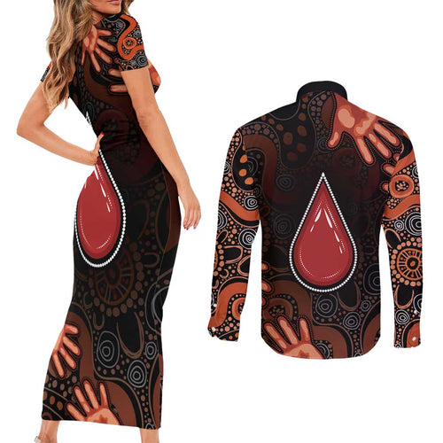 Australia Indigenous Leukemia Awareness Couples Matching Short Sleeve Bodycon Dress and Long Sleeve Button Shirt Aboriginal Dot Arts - Aussie Hoodie