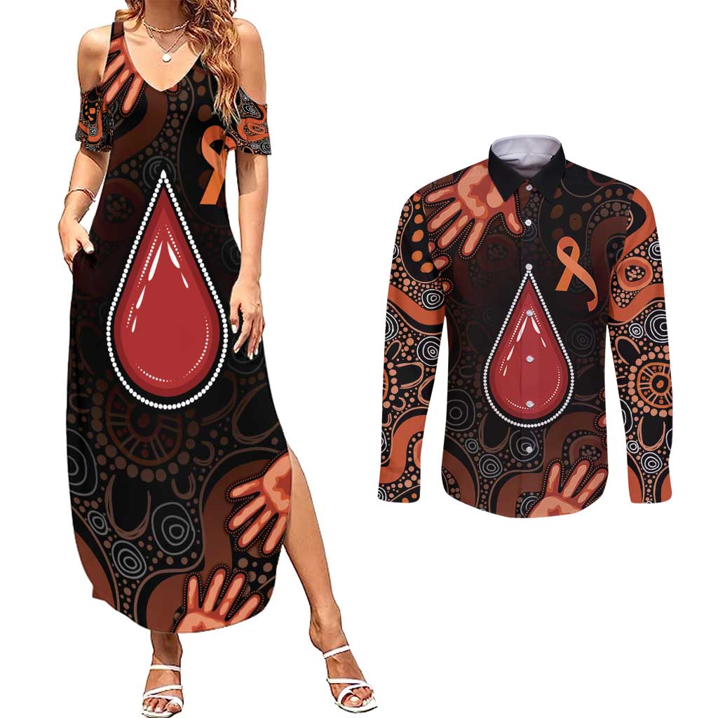 Australia Indigenous Leukemia Awareness Couples Matching Summer Maxi Dress and Long Sleeve Button Shirt Aboriginal Dot Arts - Aussie Hoodie