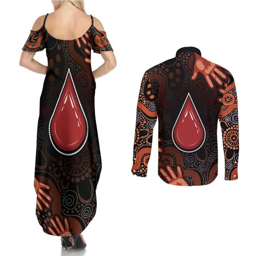 Australia Indigenous Leukemia Awareness Couples Matching Summer Maxi Dress and Long Sleeve Button Shirt Aboriginal Dot Arts - Aussie Hoodie