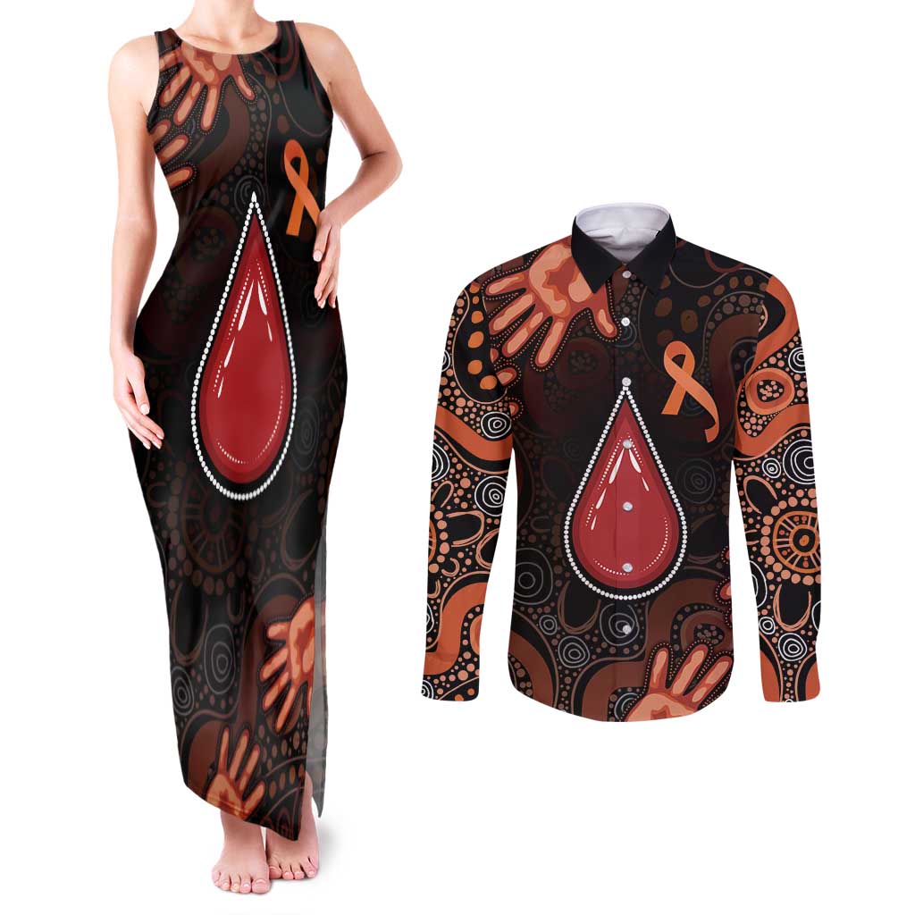Australia Indigenous Leukemia Awareness Couples Matching Tank Maxi Dress and Long Sleeve Button Shirt Aboriginal Dot Arts - Aussie Hoodie