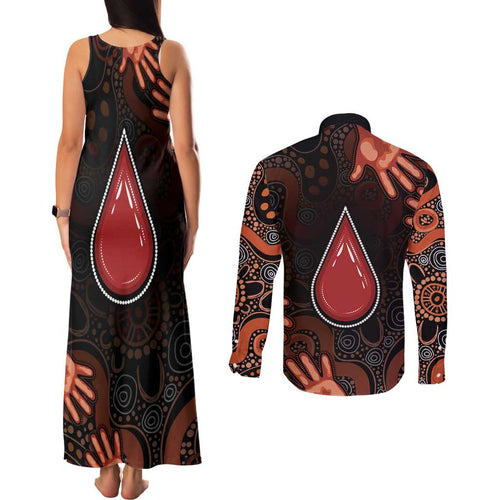 Australia Indigenous Leukemia Awareness Couples Matching Tank Maxi Dress and Long Sleeve Button Shirt Aboriginal Dot Arts - Aussie Hoodie