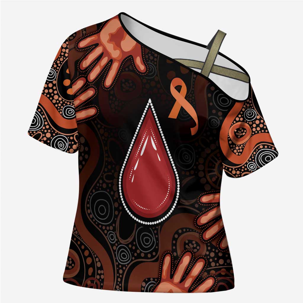 Australia Indigenous Leukemia Awareness Cross Shoulder Shirt Aboriginal Dot Arts - Aussie Hoodie