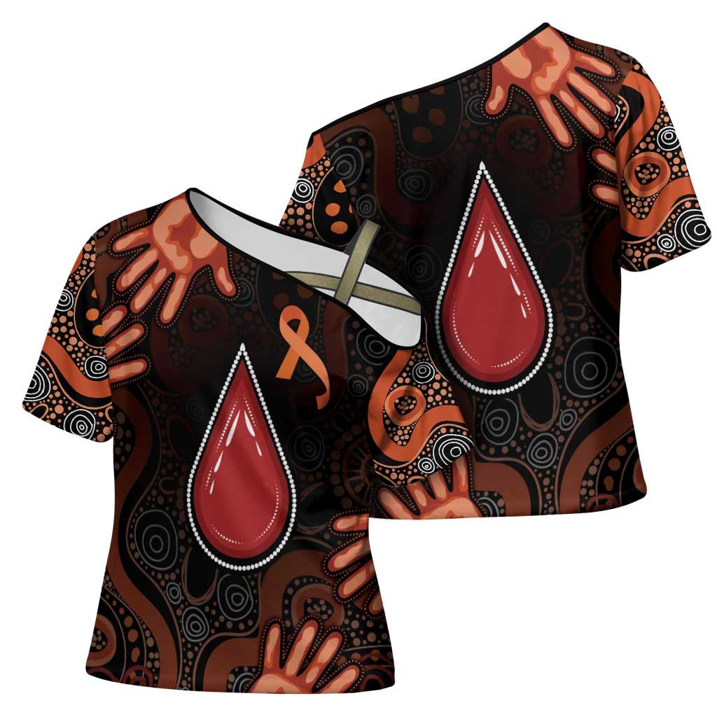 Australia Indigenous Leukemia Awareness Cross Shoulder Shirt Aboriginal Dot Arts - Aussie Hoodie