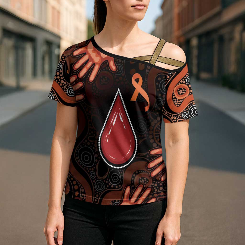 Australia Indigenous Leukemia Awareness Cross Shoulder Shirt Aboriginal Dot Arts - Aussie Hoodie