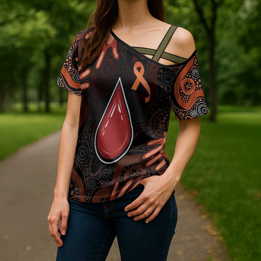Australia Indigenous Leukemia Awareness Cross Shoulder Shirt Aboriginal Dot Arts - Aussie Hoodie