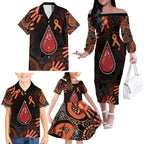 Australia Indigenous Leukemia Awareness Family Matching Off The Shoulder Long Sleeve Dress and Hawaiian Shirt Aboriginal Dot Arts - Aussie Hoodie