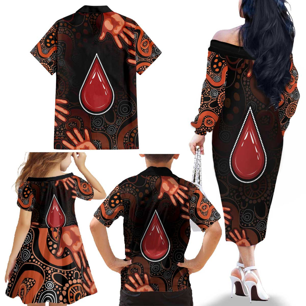 Australia Indigenous Leukemia Awareness Family Matching Off The Shoulder Long Sleeve Dress and Hawaiian Shirt Aboriginal Dot Arts - Aussie Hoodie