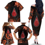 Australia Indigenous Leukemia Awareness Family Matching Off The Shoulder Long Sleeve Dress and Hawaiian Shirt Aboriginal Dot Arts - Aussie Hoodie