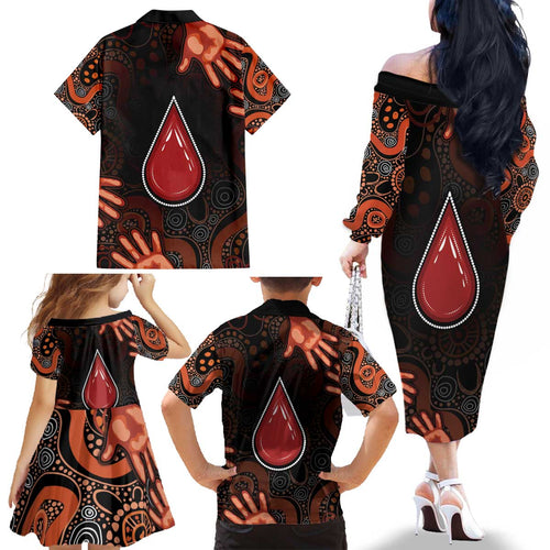 Australia Indigenous Leukemia Awareness Family Matching Off The Shoulder Long Sleeve Dress and Hawaiian Shirt Aboriginal Dot Arts - Aussie Hoodie