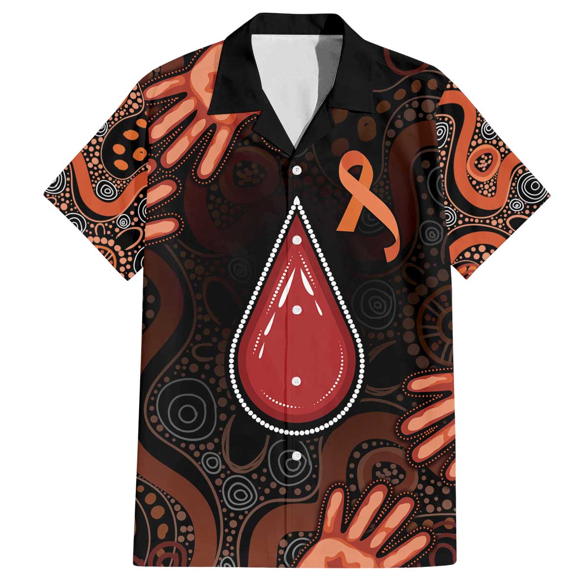 Australia Indigenous Leukemia Awareness Family Matching Off The Shoulder Long Sleeve Dress and Hawaiian Shirt Aboriginal Dot Arts - Aussie Hoodie