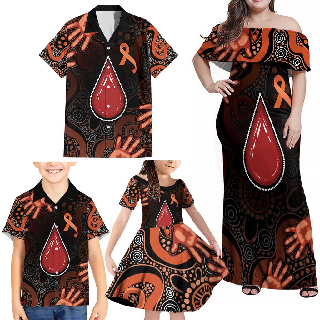 Australia Indigenous Leukemia Awareness Family Matching Off Shoulder Maxi Dress and Hawaiian Shirt Aboriginal Dot Arts - Aussie Hoodie