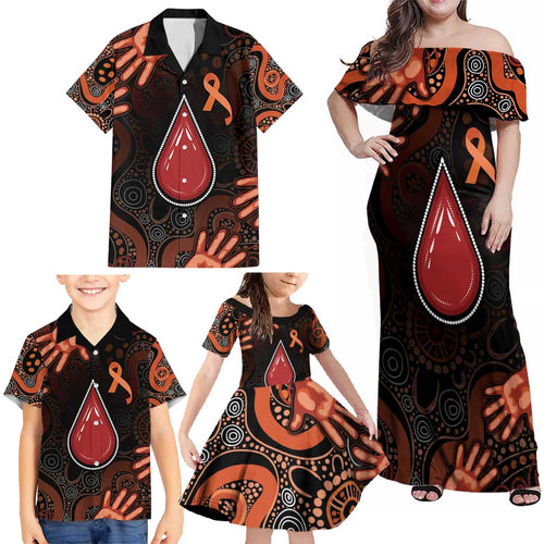 Australia Indigenous Leukemia Awareness Family Matching Off Shoulder Maxi Dress and Hawaiian Shirt Aboriginal Dot Arts - Aussie Hoodie