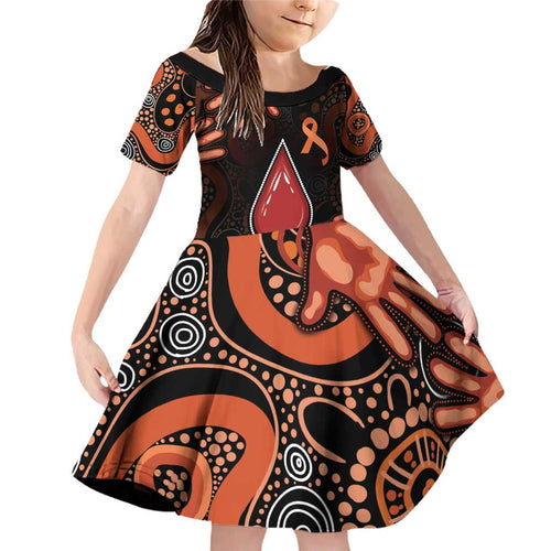 Australia Indigenous Leukemia Awareness Family Matching Off Shoulder Short Dress and Hawaiian Shirt Aboriginal Dot Arts - Aussie Hoodie