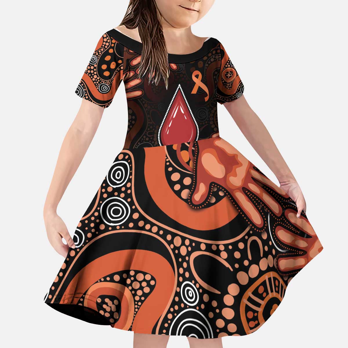 Australia Indigenous Leukemia Awareness Kid Short Sleeve Dress Aboriginal Dot Arts - Aussie Hoodie